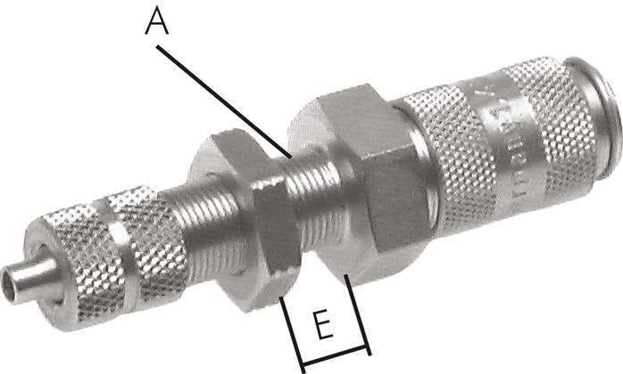 Exemplary representation: Coupling sockets with union nut & bulkhead thread, stainless steel